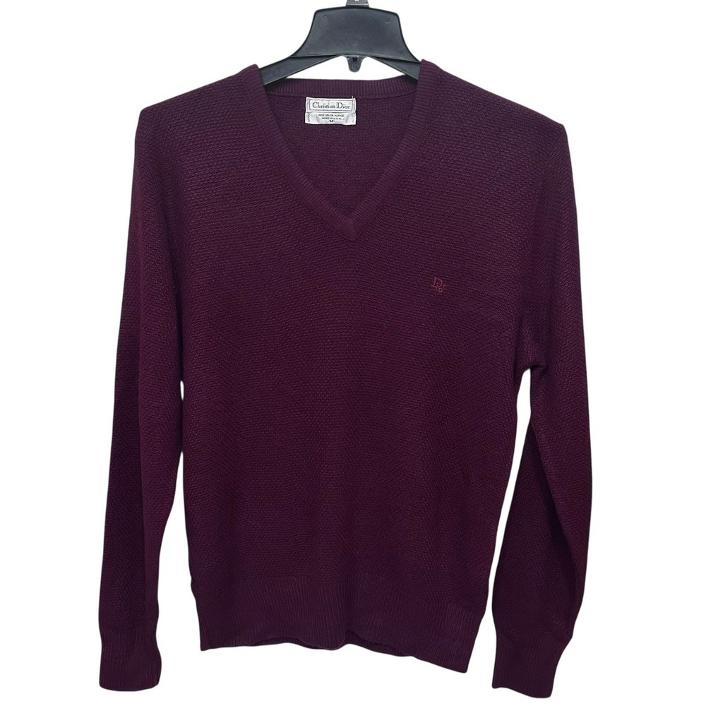 Vintage Christian Dior Orlon Acrylic Made in USA V-neck Sweater Mens Size Medium